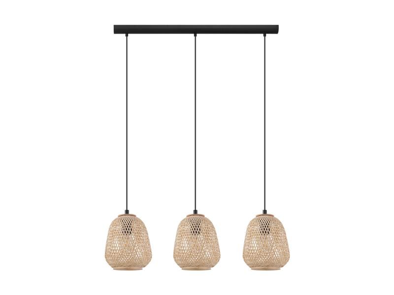 EGLO Leuchten Lampe suspendue DEMBLEBY 3x E27, Noir/Nature