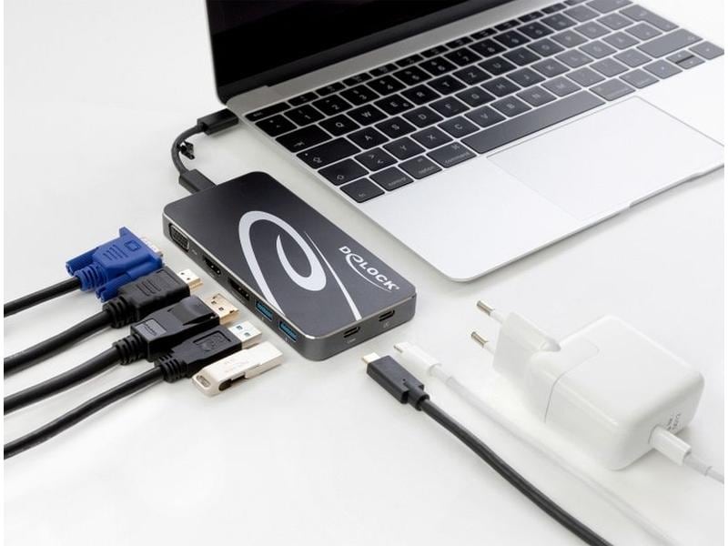 Delock Station d'accueil USB Typ-C – HDMI/DP/VGA/USB-Hub/PD