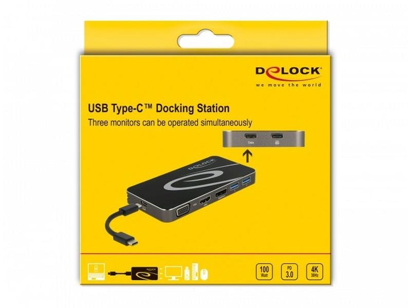 Delock Station d'accueil USB Typ-C – HDMI/DP/VGA/USB-Hub/PD