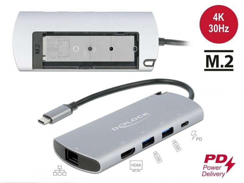 Delock Dockingstation USB Typ-C – M.2 Slot/HDMI/USB/LAN/PD 3.0