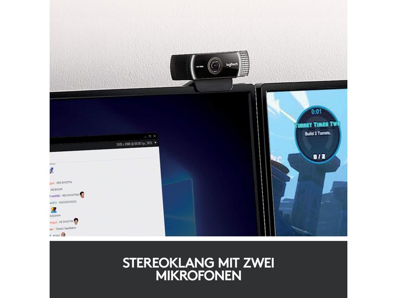 Logitech Webcam C922 Pro Stream , mit Stativ, Full-HD 1080p, USB