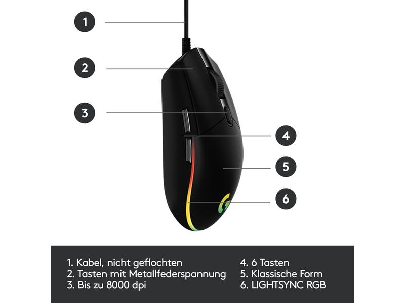 Logitech Souris de gaming G203 Lightsync Noir