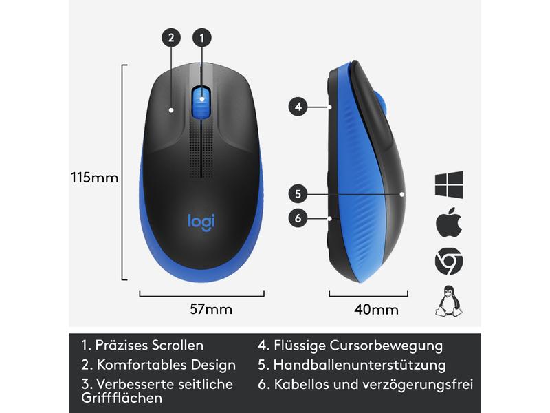 Logitech Souris M190 Bleu/Noir, sans fil