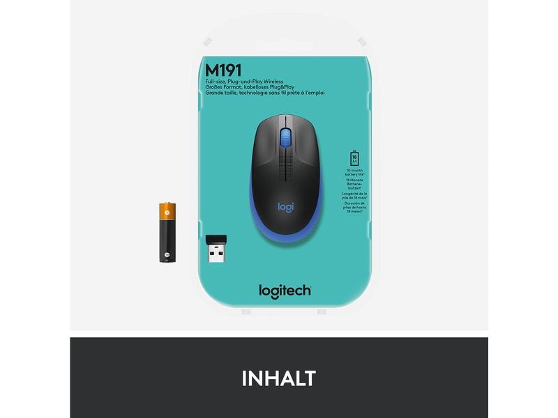 Logitech Souris M190 Bleu/Noir, sans fil