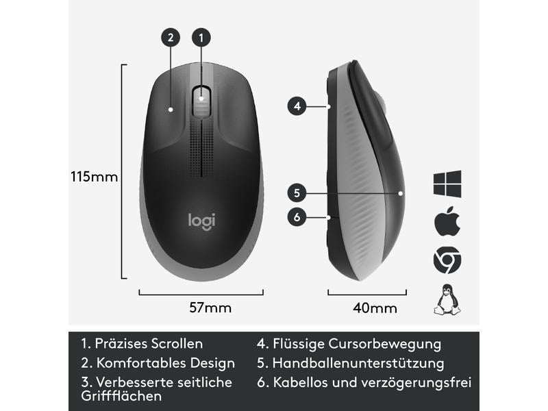 Logitech Souris M190 Gris/Noir, sans fil