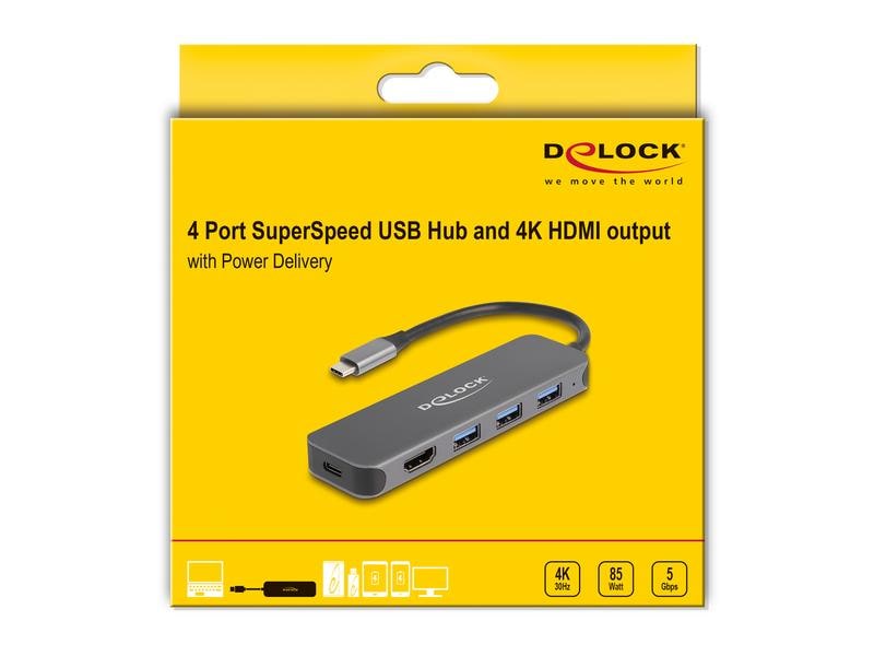 Delock Dockingstation 3x 3.1 Typ-A + 1x HDMI 4K, PD