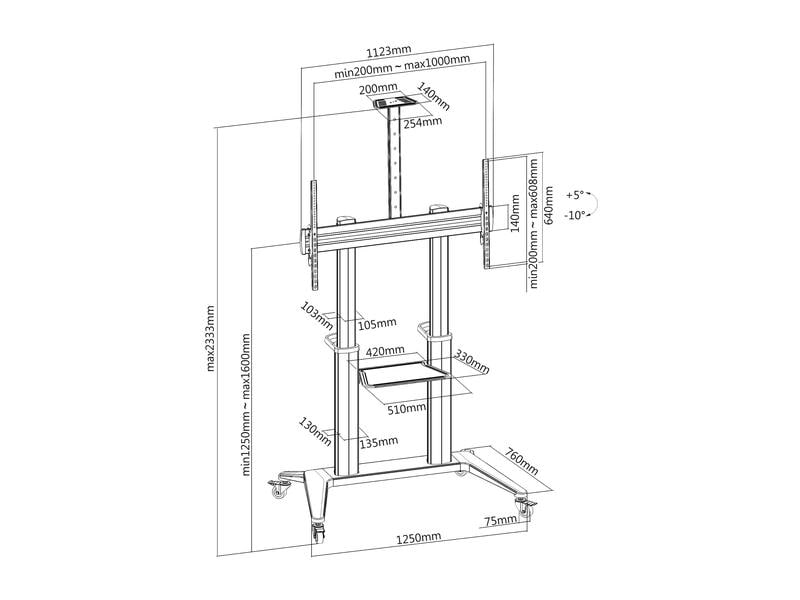 PureMounts Trolley TV PDS-0012C PureMounts DS, noir