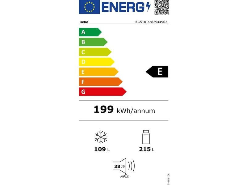 Beko Réfrigérateur congélateur KG510 Gris, Droite, Changeable