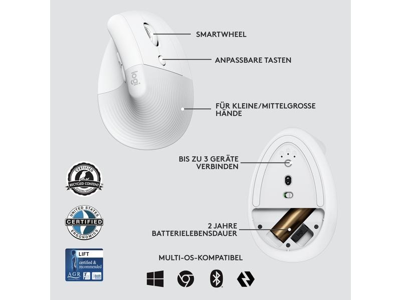 Logitech Souris ergonomique Lift for Business Off-white