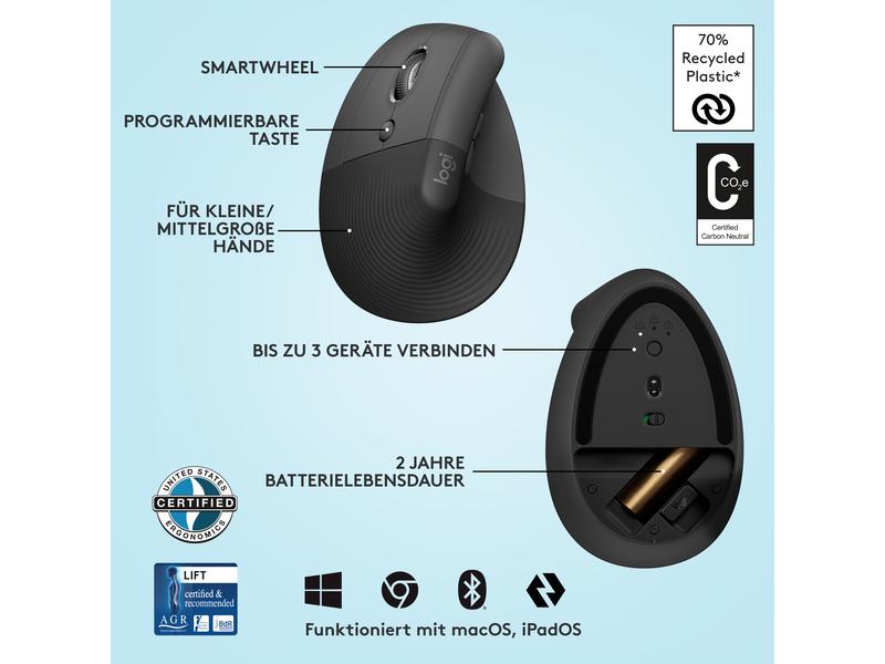 Logitech Souris ergonomique Lift Left Graphite