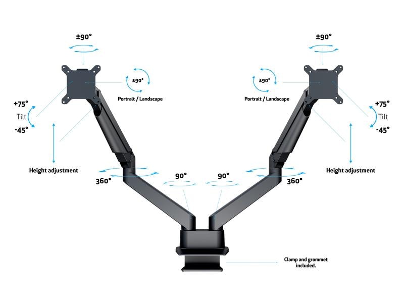 Multibrackets Supports de table Gas Lift Arm Dual SbS jusqu'à 10 kg