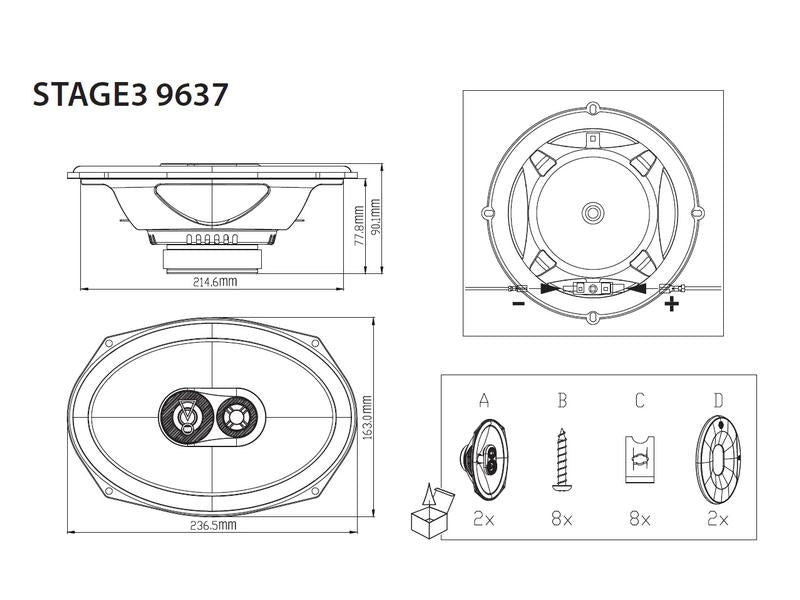 JBL Car Haut-parleurs à 3 voies Stage3 9637, 6" x 9" (15.2 x 23 cm)