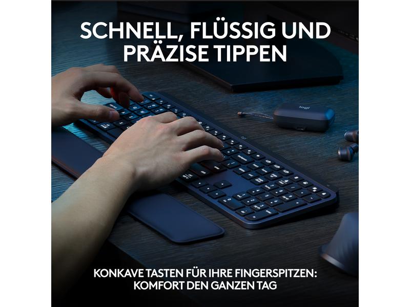 Logitech Tastatur MX Keys S Plus CH-Layout mit Handgelenkauflage