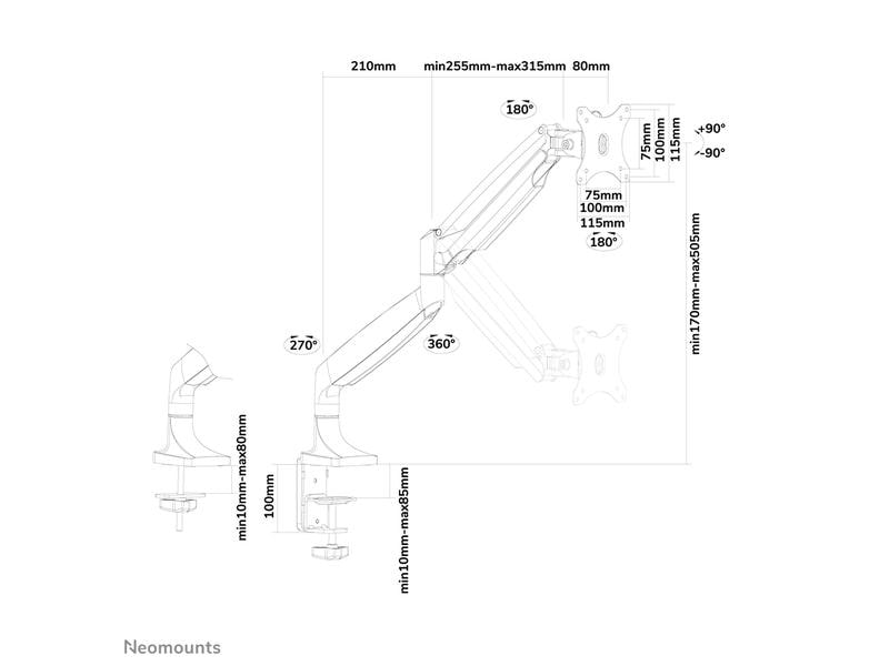 NEOMOUNTS Tischhalterung NM-D750 bis 9 kg – Schwarz