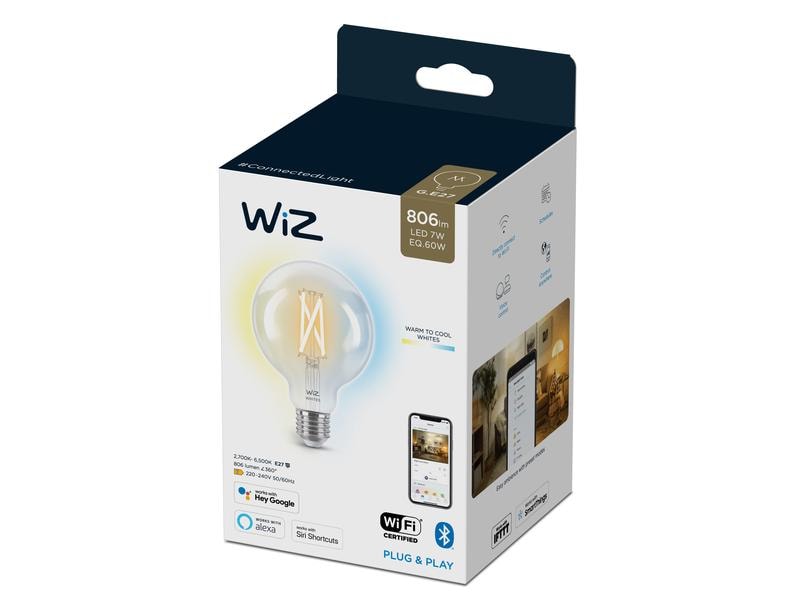 WiZ 7W (60W) E27 Tunable White Globe Filament Clear