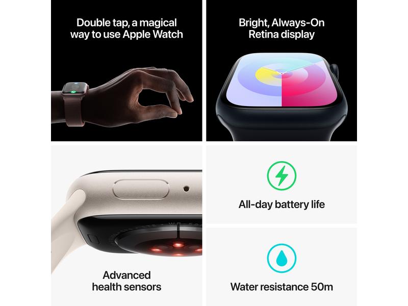 Titre en français : Apple Watch Series 9 45 mm LTE Or Sport Brun Ton M/L