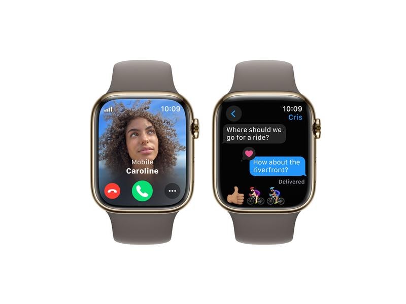 Titre en français : Apple Watch Series 9 45 mm LTE Or Sport Brun Ton M/L