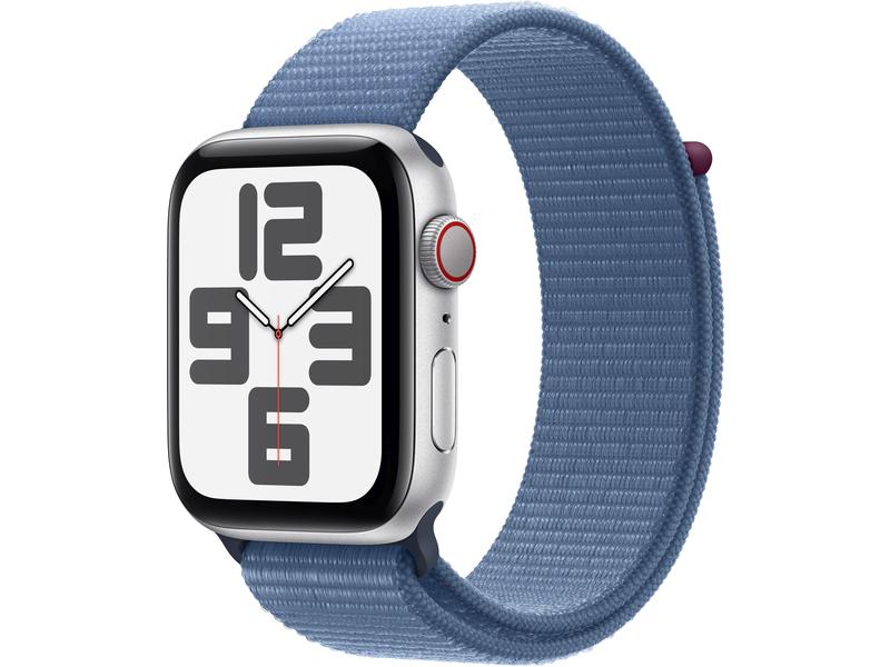 Apple Watch SE 2023 44 mm LTE Aluminium Argent Boucle Hiver Bleu