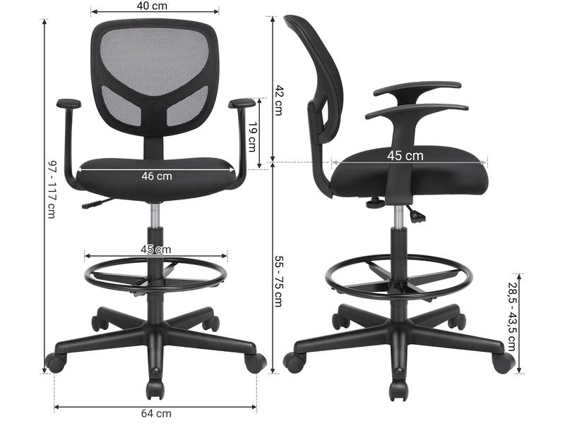 Songmics Bürostuhl mit Armlehnen und Fusskreuz, Schwarz