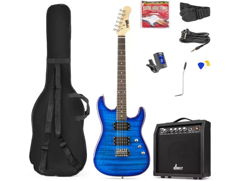 MAX Guitare électrique GigKit Quilted Style bleu