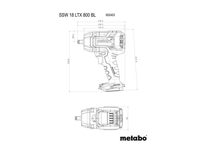 Metabo Visseuses à percussion sans fil SSW 18 LTX 800 BL, Solo
