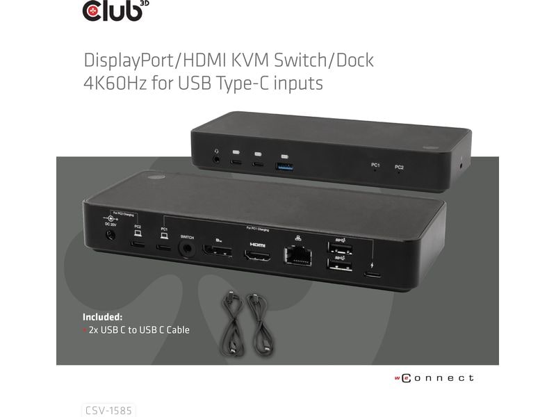 Club 3D Station d'accueil CSV-1585 DisplayPort/HDMI KVM