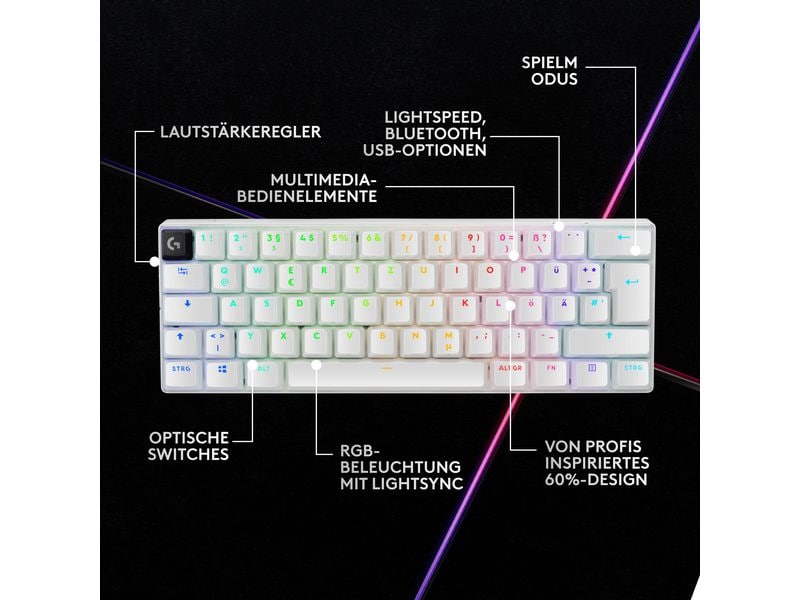 Logitech Gaming-Tastatur Pro X 60 Lightspeed White