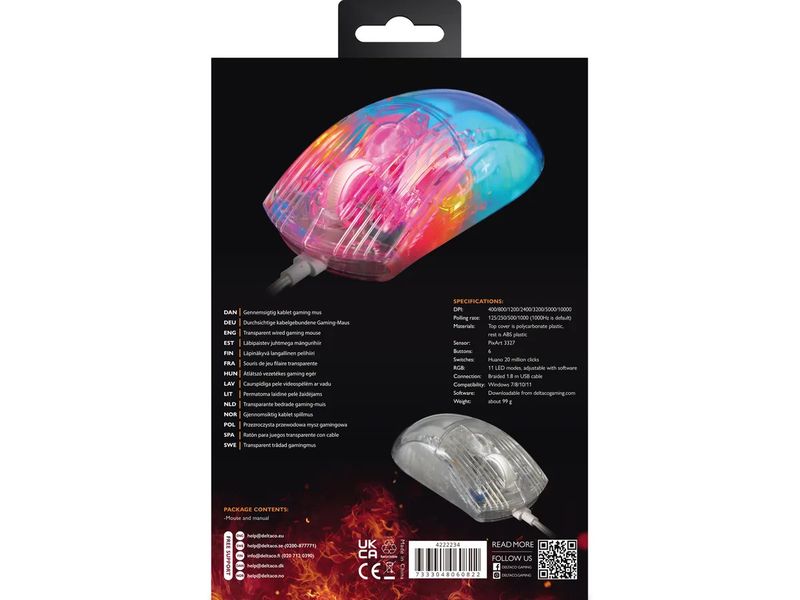 DELTACO Souris de gaming DM330 RGB Transparent