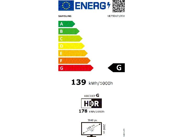 Samsung TV UE75DU7170 UXXN 75", 3840 x 2160 (Ultra HD 4K), LED-LCD