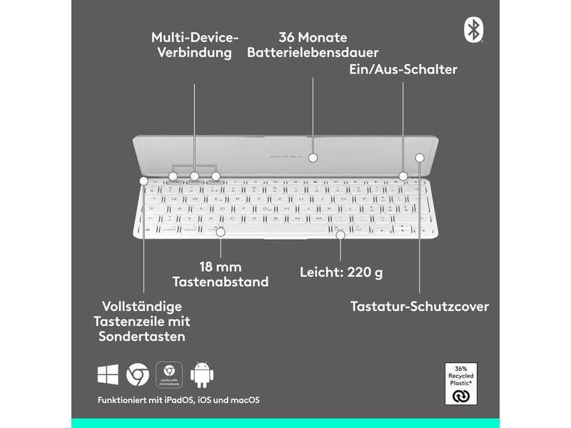 Logitech Tastatur Keys-To-Go 2 Pale grey