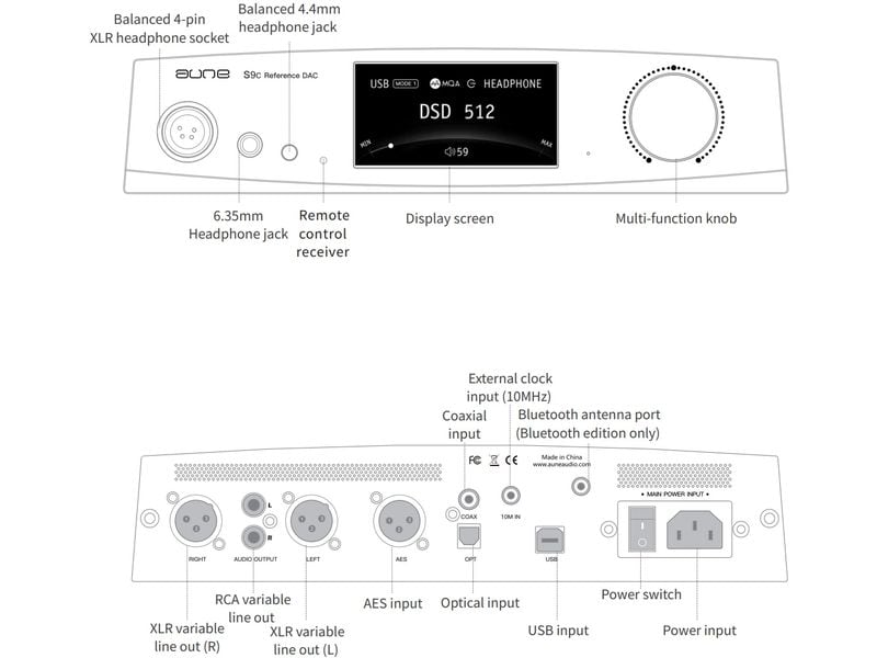 Aune Kopfhörerverstärker &amp; USB-DAC S9C Pro BT Schwarz