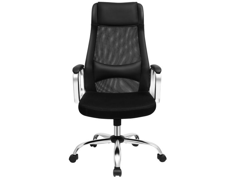 Songmics Bürostuhl mit atmungsaktiver Rückenlehne, Schwarz / Silber