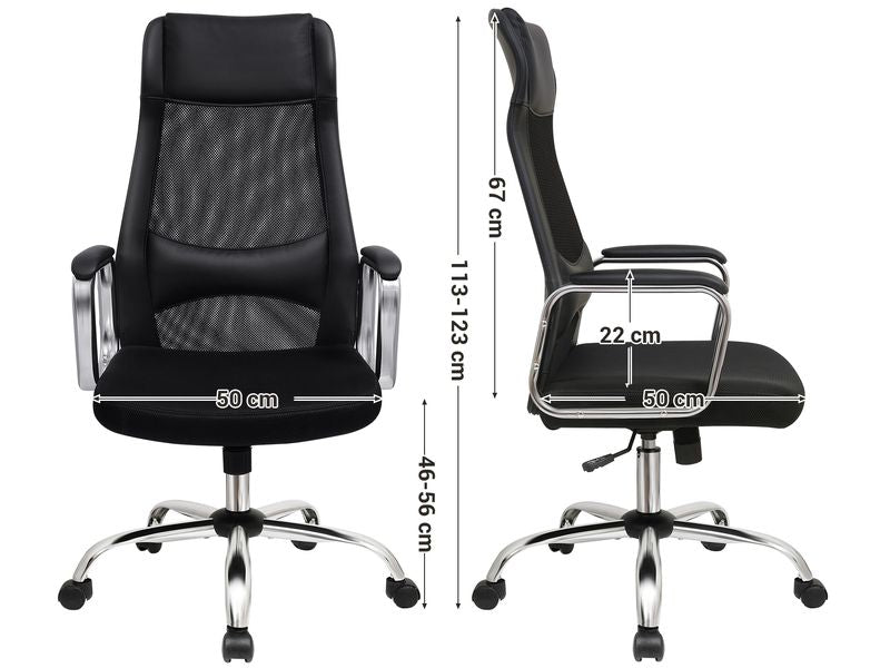 Songmics Bürostuhl mit atmungsaktiver Rückenlehne, Schwarz / Silber