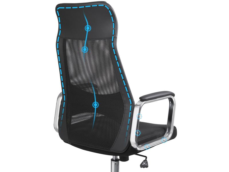 Songmics Bürostuhl mit atmungsaktiver Rückenlehne, Schwarz / Silber