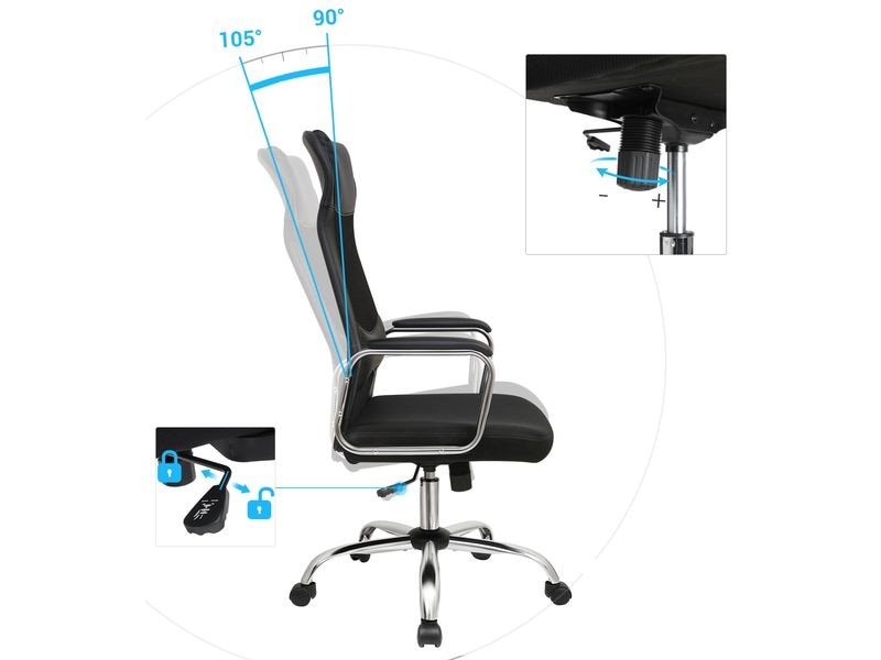 Songmics Bürostuhl mit atmungsaktiver Rückenlehne, Schwarz / Silber