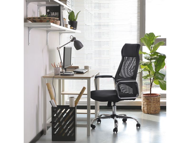 Songmics Bürostuhl mit atmungsaktiver Rückenlehne, Schwarz / Silber