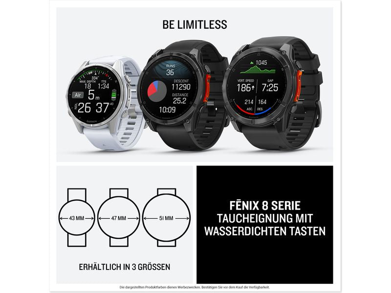 GARMIN Montre de sport Fenix 8 AMOLED, 43 mm Blanc