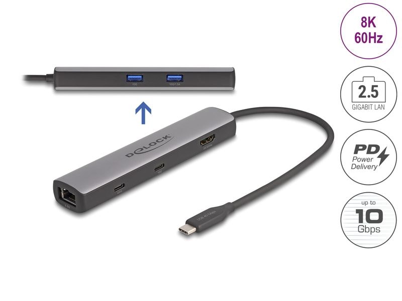 Delock Station d'accueil USB-C HDMI/USB 10 Gbps/2.5 Gigabit LAN/PD 3.0