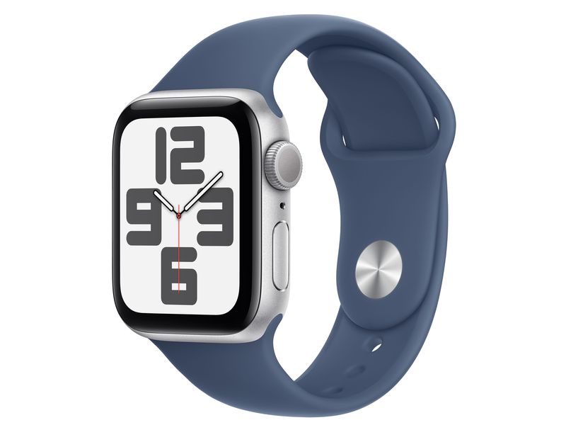 Apple Watch SE 2024 44 mm GPS Bande Sport en denim argenté S/M