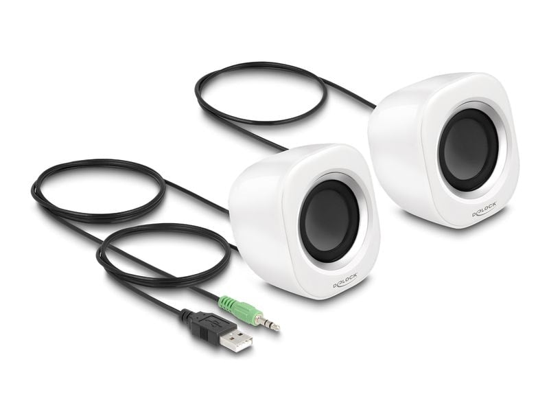 Delock Haut-parleurs de PC Mini jack stéréo 3.5 mm, alimentation USB Blanc