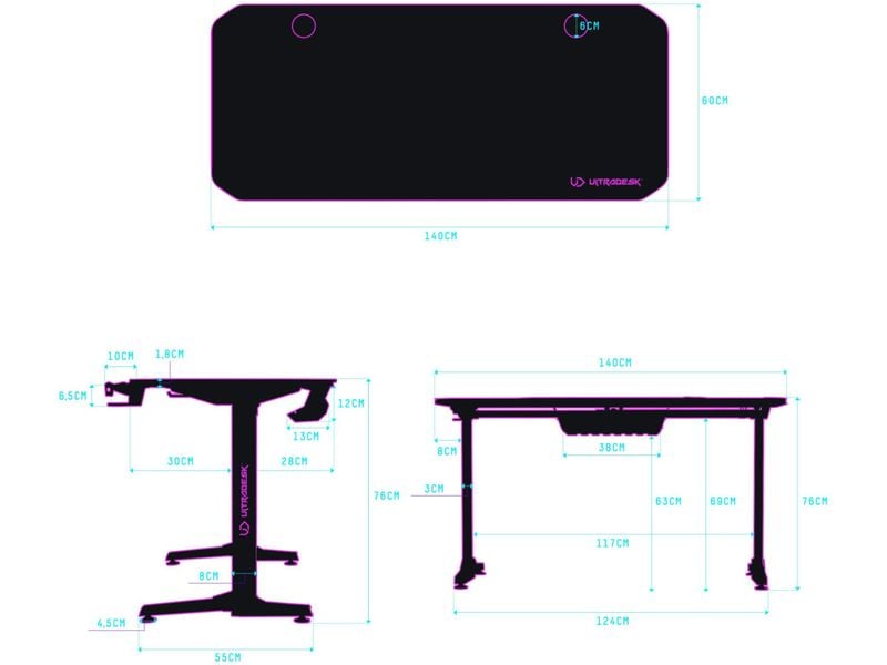 Ultradesk Table de jeu Frag Noir