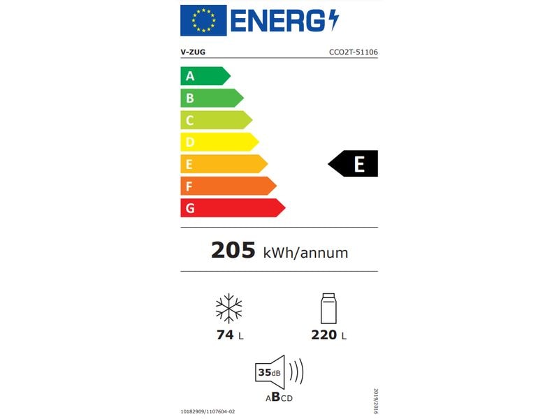 V-Zug Réfrigérateur-congélateur encastrable CombiCooler V2000 à droite