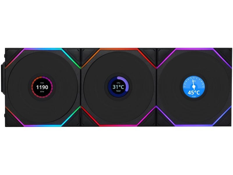 Lian Li PC-Lüfter Uni Fan TL LCD 3 er-Pack inkl. Controller, Schwarz