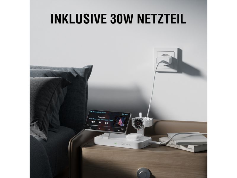 4smarts Qi2 Ladestation Trident mit Charger für Samsung Watch, weiss