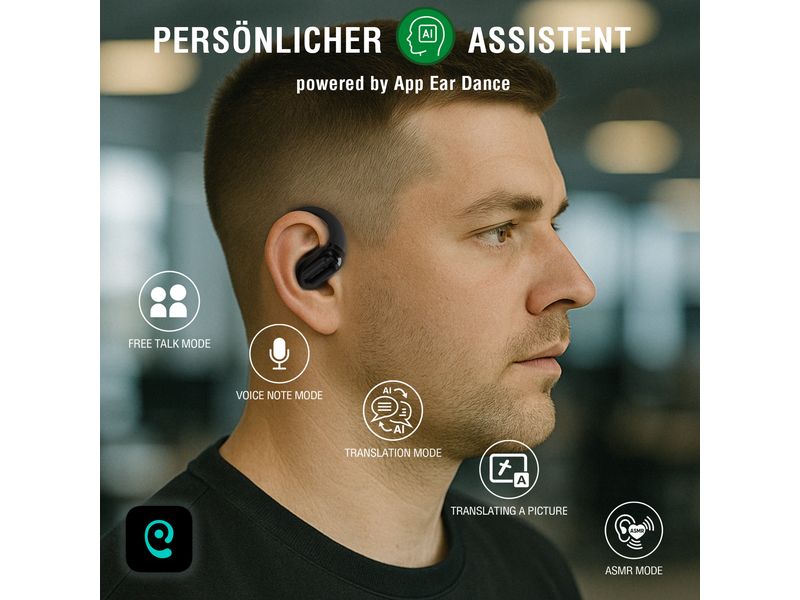 4smarts Open-Ear Bluetooth Kopfhörer SkyBuds AI Screen, Schwarz