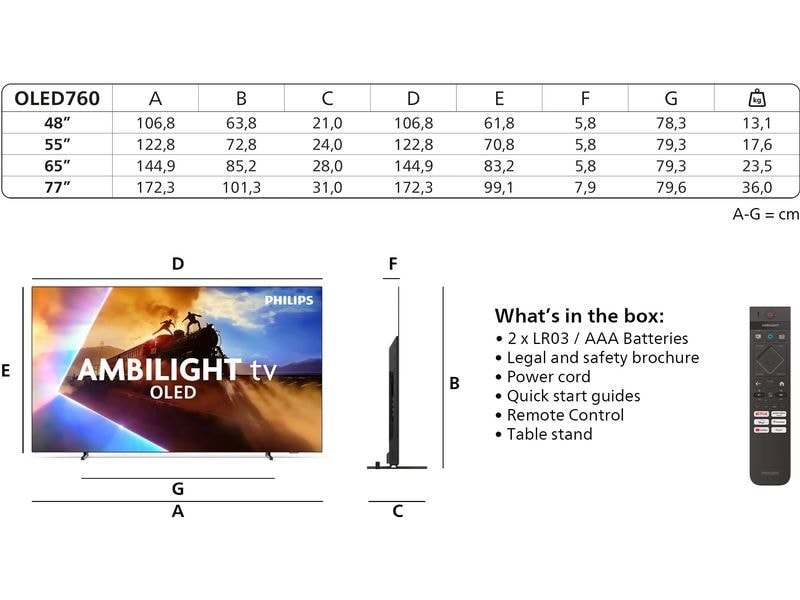 Philips TV 55OLED760/12 55" 4K OLED Ambilight TV, 2025