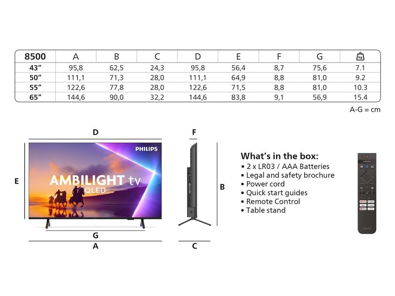 Philips TV 43PUS8500/12 43" 4K Ambilight TV, 2025