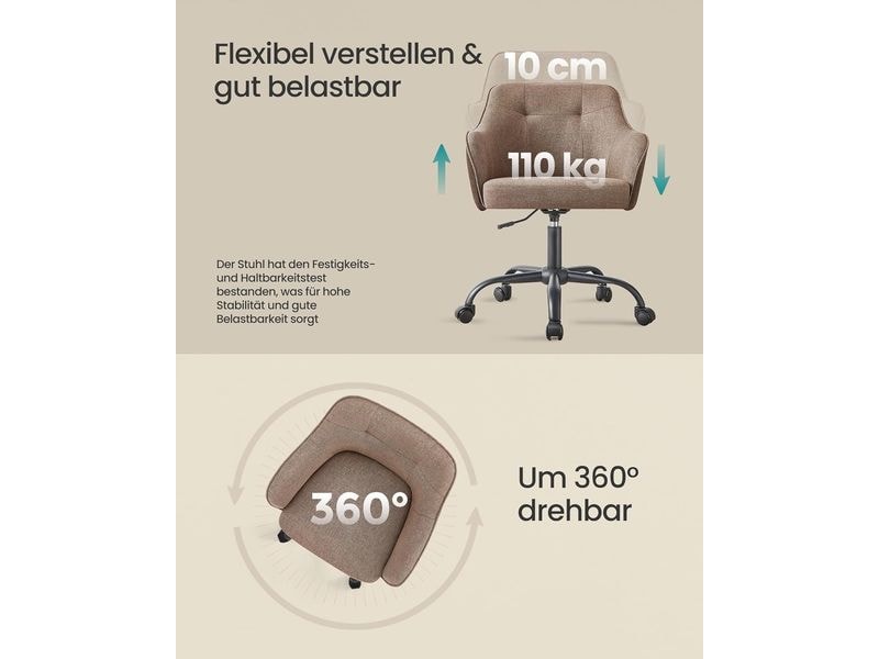 Songmics Bürostuhl mit Fusskreuz, Braun