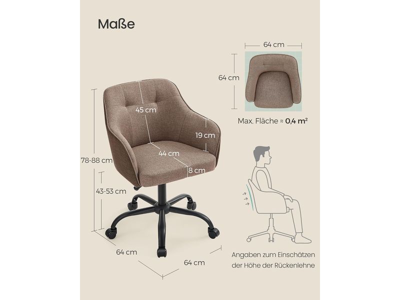 Songmics Bürostuhl mit Fusskreuz, Braun