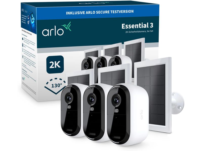Arlo Essential 3 2K, 3er Set mit Solarpanel